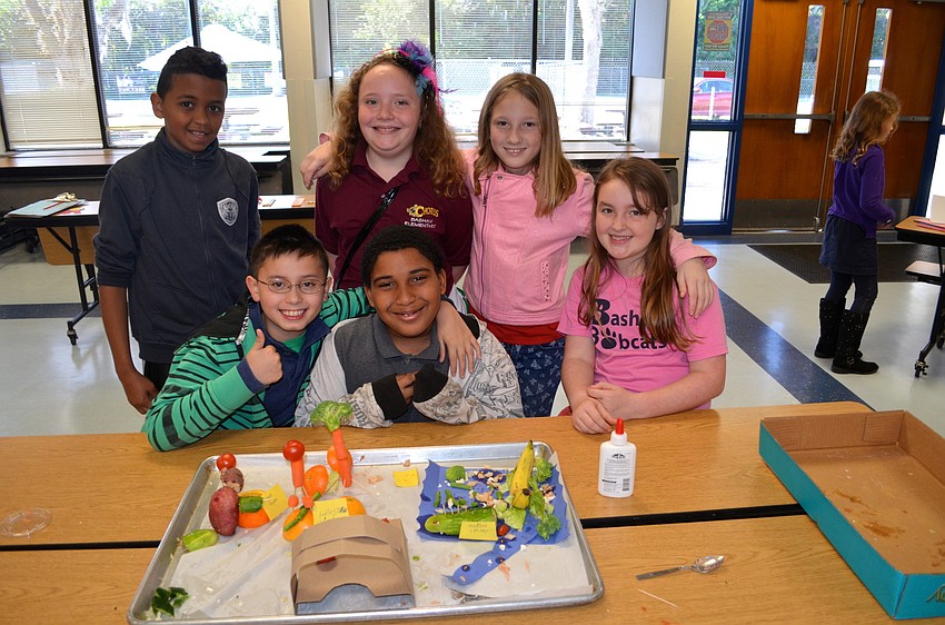 Josue Nunez, Lily Harrison, Ella Miller, Sydney Brugger, Xavier Mayhem and Gabriel Alpert show off their version of Sea World.