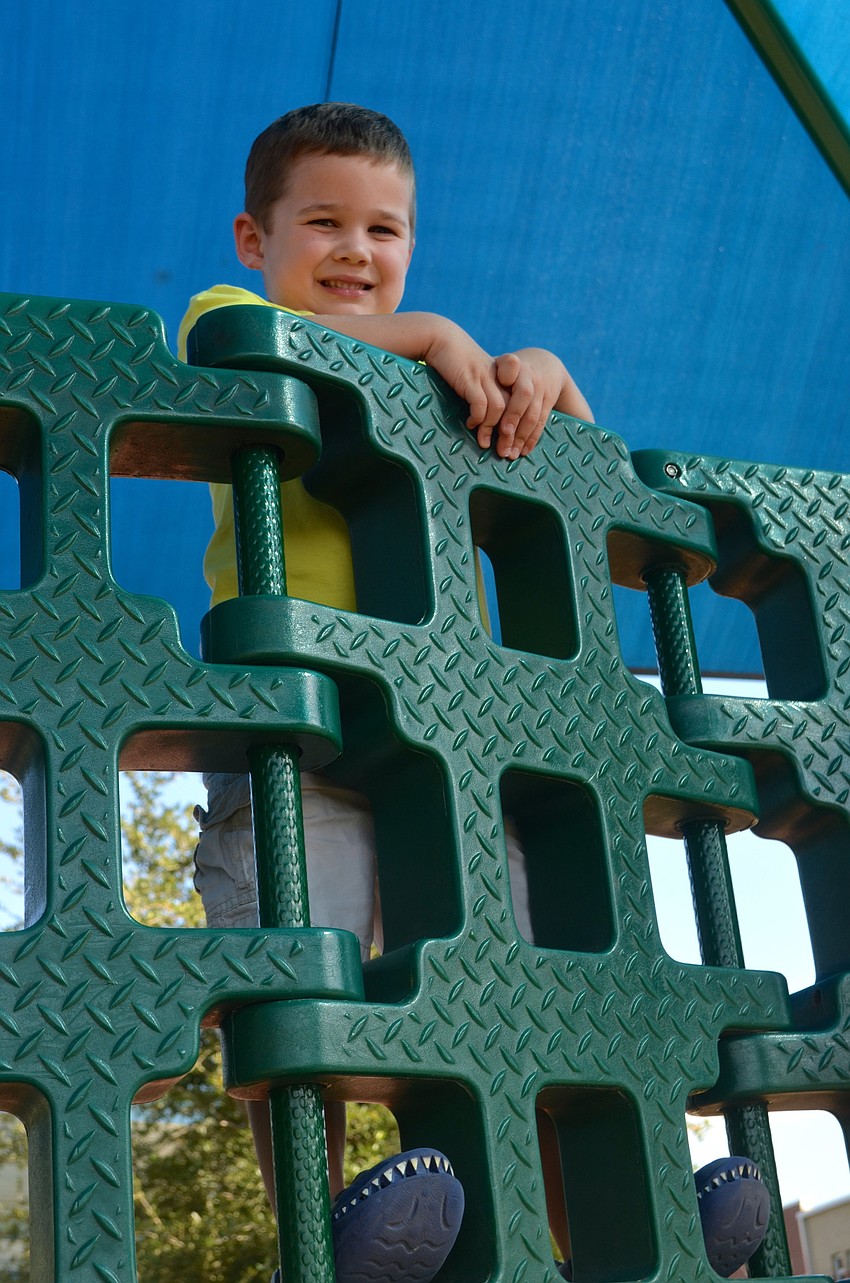King of the castle, Will Pfeiffer, oversees the activities on the playground.