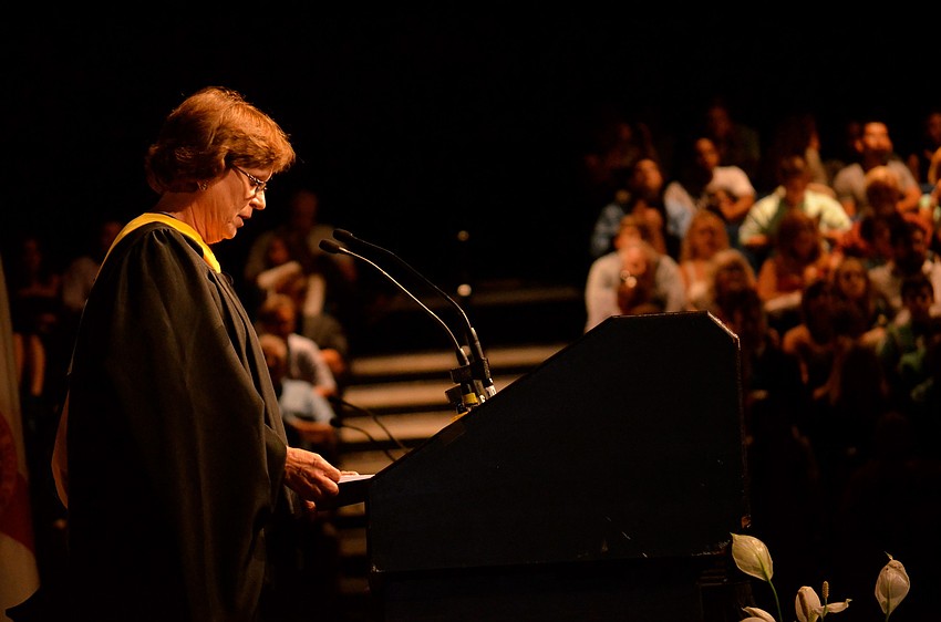 Linda Nesselhauf enjoys her last graduation ceremony as the school's principal.