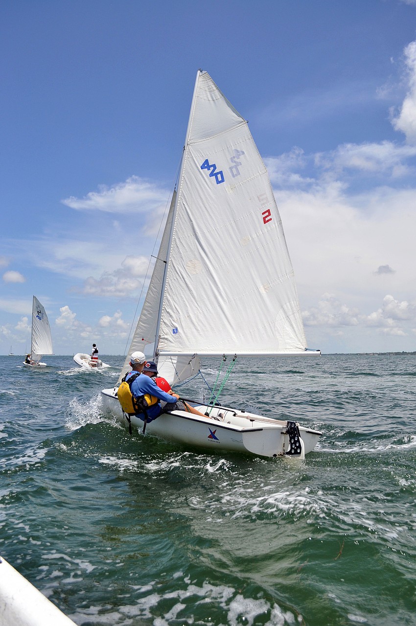 Students sail 420â€™s in Sarasota Bay.