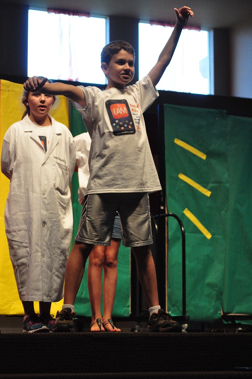 Ben Rosasco pretends to be Moses during Israelâ€™s fight against the Amalechites. If his arms lowered, the Israelites would begin losing the battle.