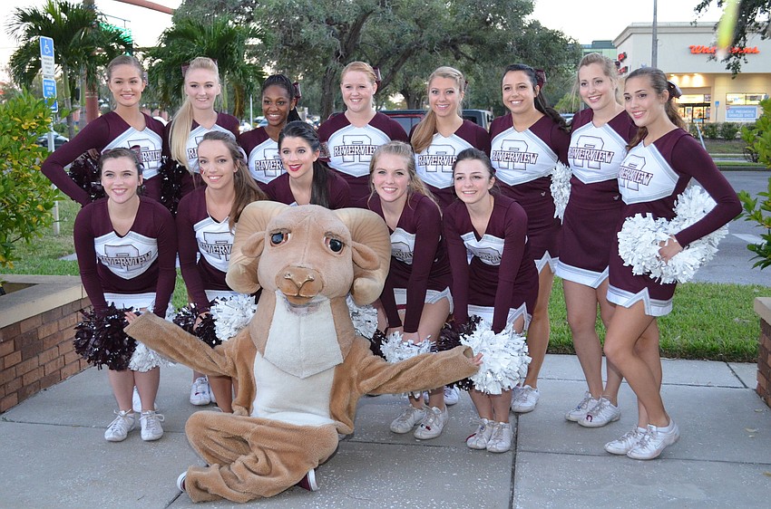 Riverview High School Cheerleaders pose with the ram mascot.