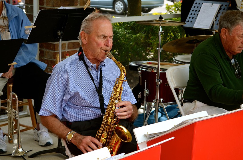 Jerry Lowengrub practices before the band plays.