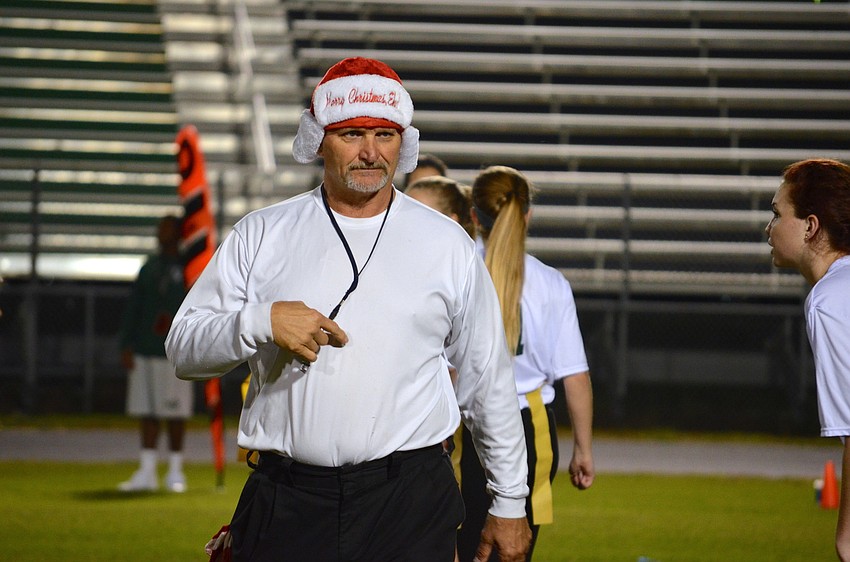 Lakewood Ranch High School teacher Faust DeLazzer calls the shots on the field.