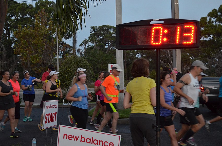 Participants at the starting line for the New Balance Fun Run.