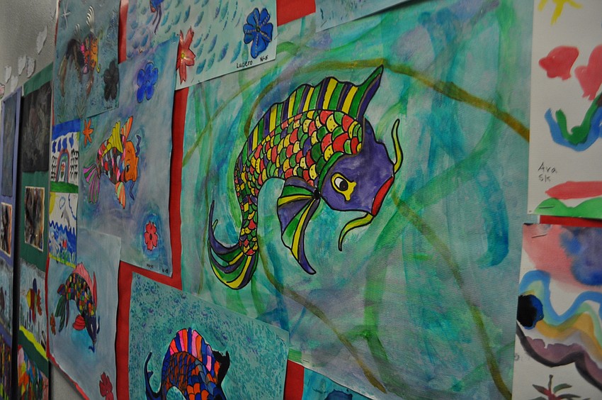 Student artwork lined the hallways leading to the media center, where students participated in culturally themed crafts and activities.