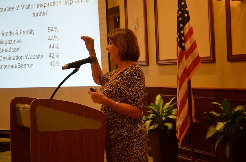 Virginia Haley, of Visit Sarasota County, leads a presentation on tourism.
