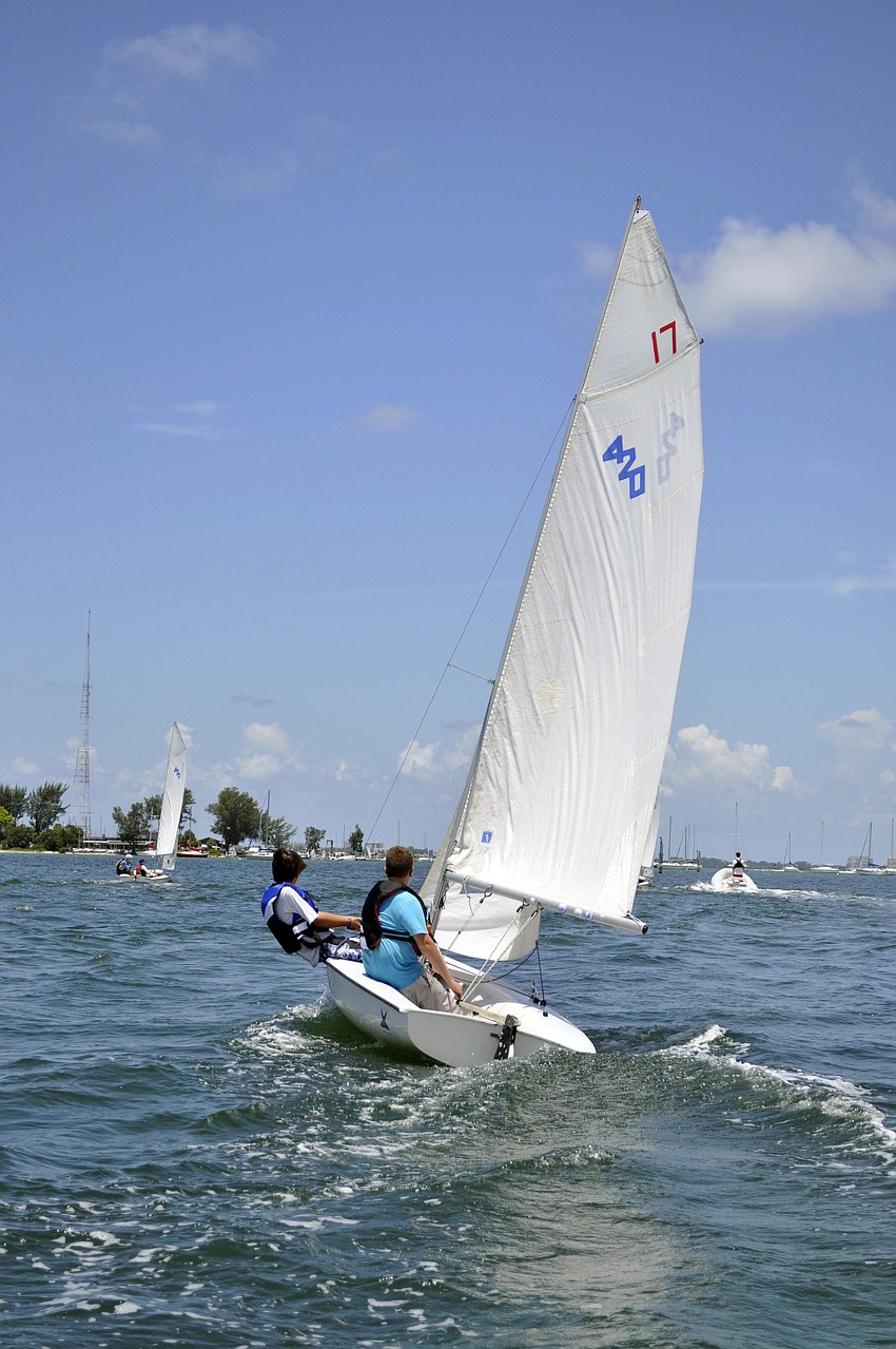 Students sail 420â€™s in Sarasota Bay.