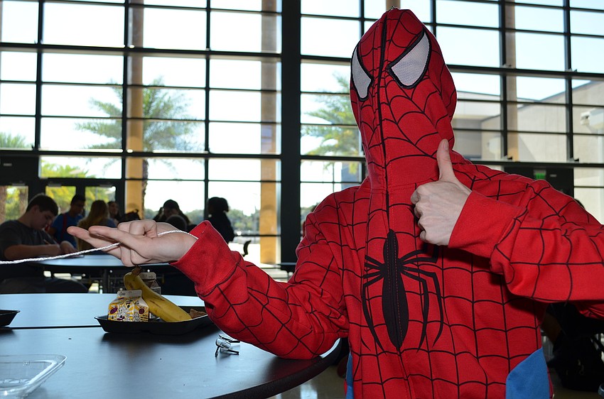 SPHS student Nick Scheidel dressed as the web-slinging superhero Spiderman.
