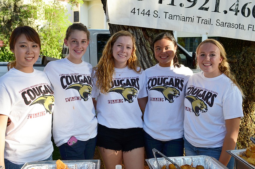 Jennifer Liu, Cogan brooks, Brianna Boose, Bea Gelongo and Alex Weger helped serve guests at the Fish Fry.