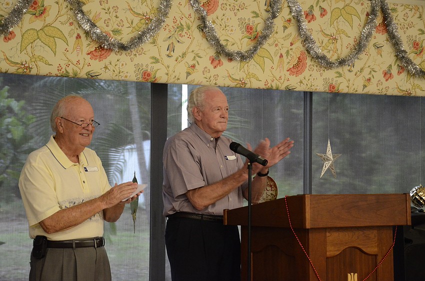 Tom Cunningham, left, and Jim Pratt, right, joked that Norma Martin had sold a house to Ponce de LeÃ³n, the Spanish explorer, when he landed in Florida.