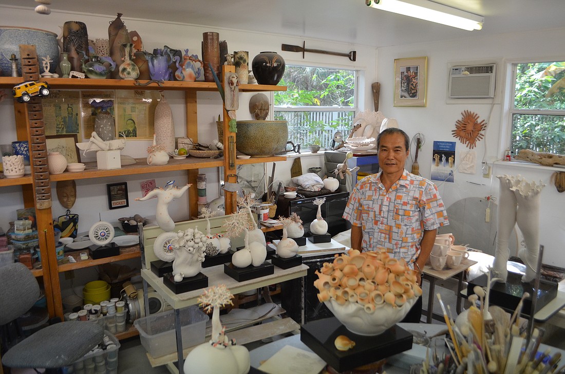 Ki Woon Huh creates and teaches abstract pottery in his backyard studio.