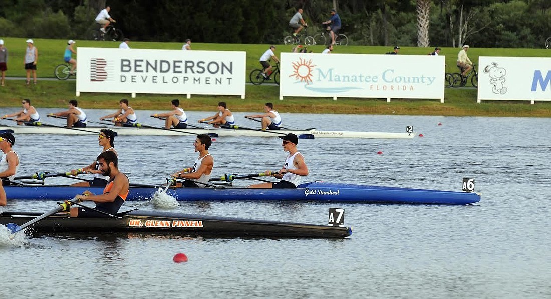 Benderson Park will continue to host national and international events in rowing. In June, it hosted the the USRowing Youth National Championships. The Sarasota Crew Menâ€™s Lightweight Youth 8+ attempt to hold off Orlando Area Rowing Society.