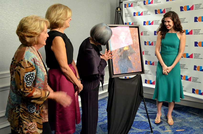 Ringling artist Crisit Lopez unveils her portrait of Amy Tan
