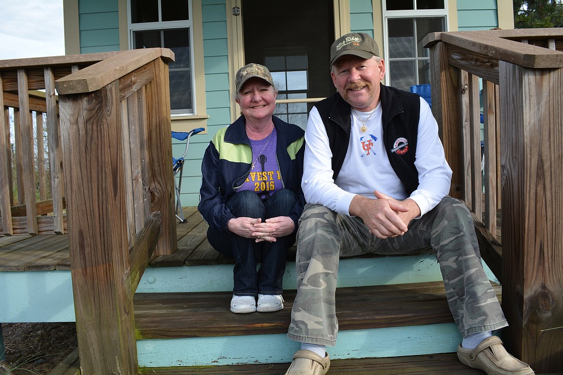 Mill Creek residents Janet and Leigh Hollins awoke to the sound of rain on the roof of their rental fishing cabin at Jiggs Landing Preserve.