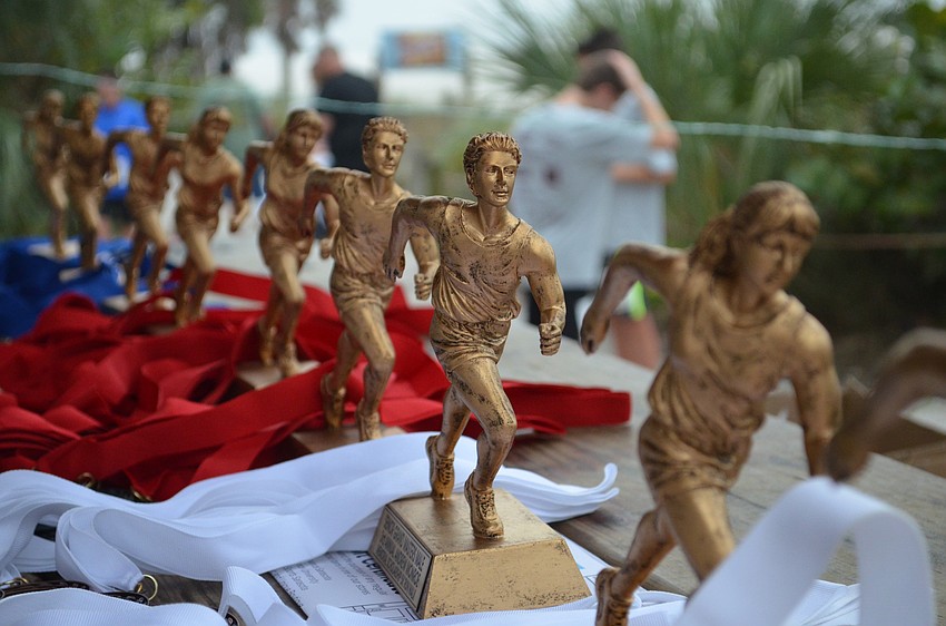Trophies for participants in the 3rd annual Andrew Monroe Memorial 5K.