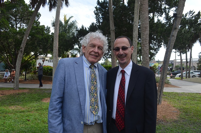 Circus Ring of Fame President Brian Liddicoat and inductee James Hamid Jr.