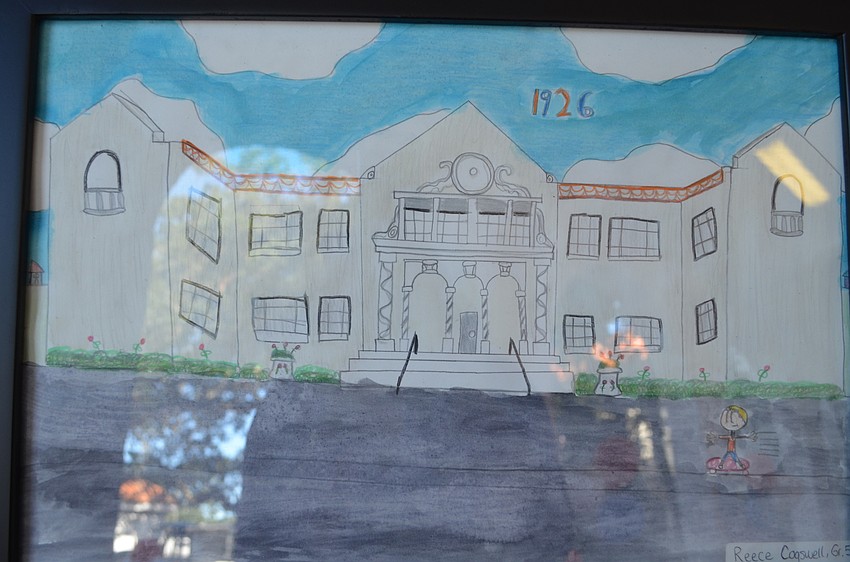 Fifth- and fourth-grade students illustrated the exterior of the school. This one was done by Reece Cogswell.