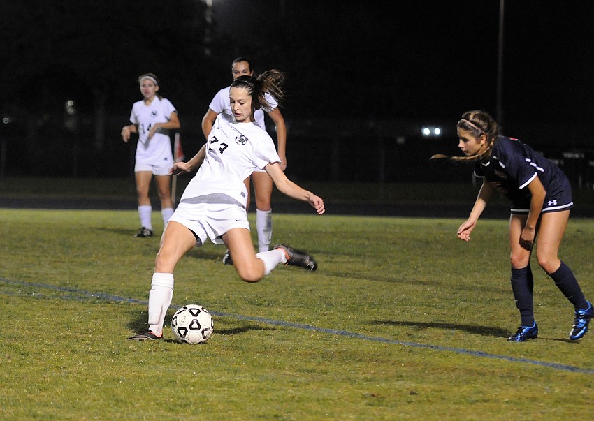 Lakewood Ranch defender Nicole Wurster sends the ball back up the field in the second half.