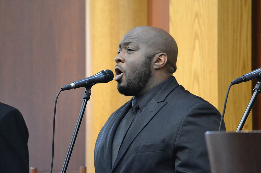 Westcoast Black Theatre Troupe Leon Pitts during the interfaith tribute to Martin Luther King, Jr. Sunday, Jan. 17 at Temple Emanu-El.