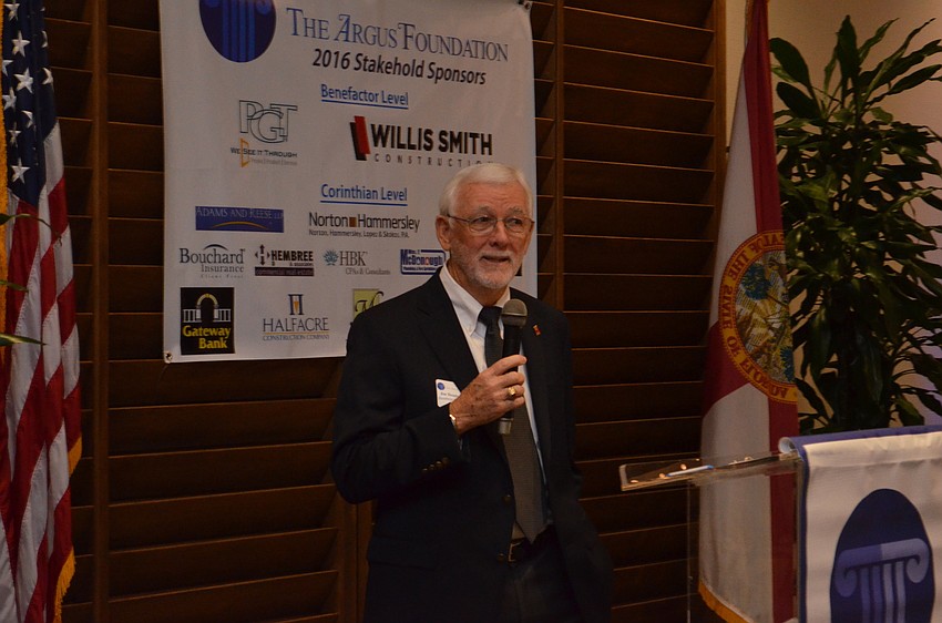 Joe Hembree addresses guests at the 32nd annual meeting for The Argus Foundation.