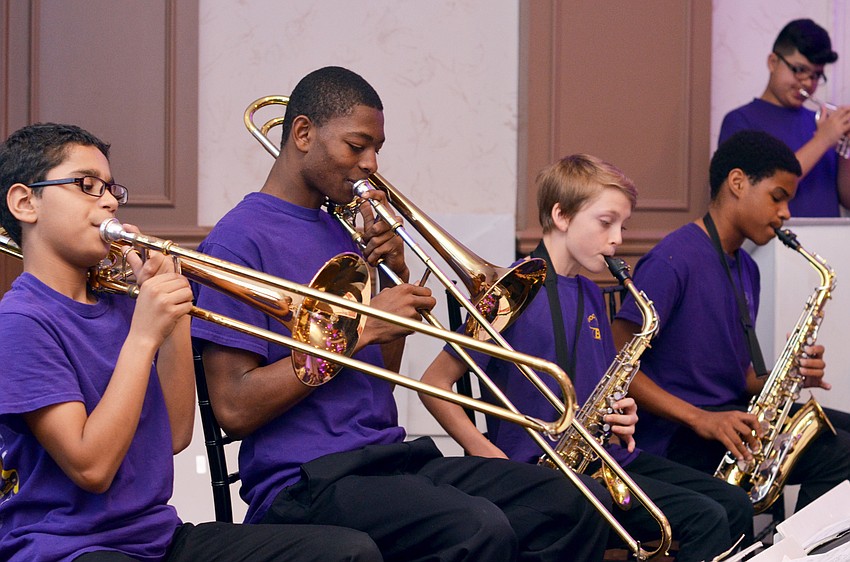 The Booker Middle School Band performed at the Art & Soul Gala.
