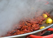 Smoking hot crawfish from Walt's Fish Market.