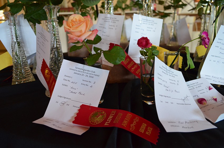 Roses were among the flower show entries. Some entries were hybrids while others were fragrant classics. These pictured are from Ron Mallory the former curator of Mable Ringling's historic rose garden .
