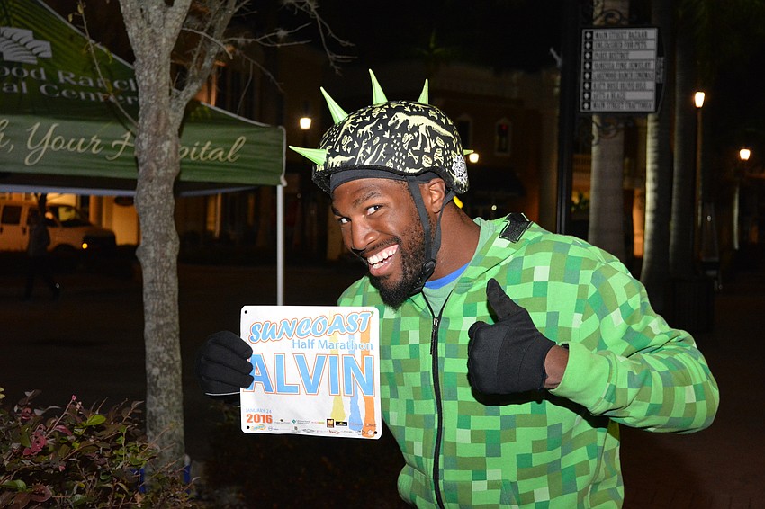 Alvin Ducre of Bradenton was all smiles before running in his third Suncoast Half Marathon. He always wears his signature helmet.