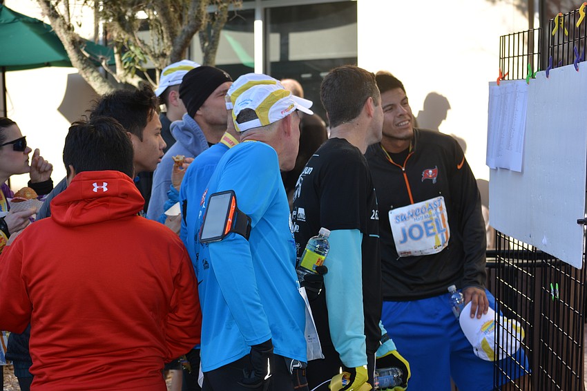 Competitors check out the official finish results.