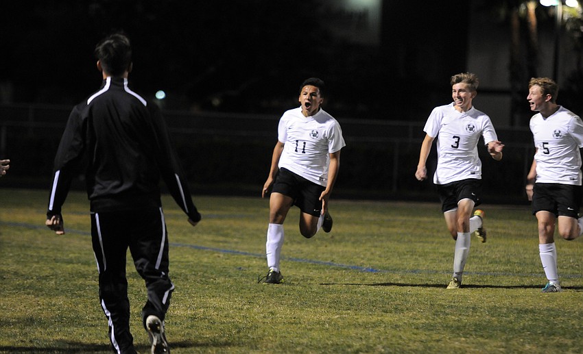 Lakewood Ranch sophomore forward Pablo Vargas celebrates following his go-ahead goal in the second half.