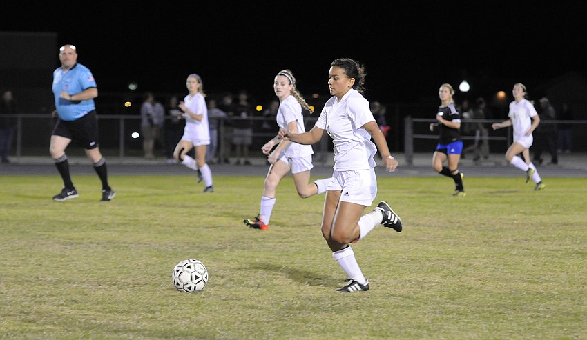 Braden River sophomore forward Lexi Madrid controls the ball for the Lady Pirates.