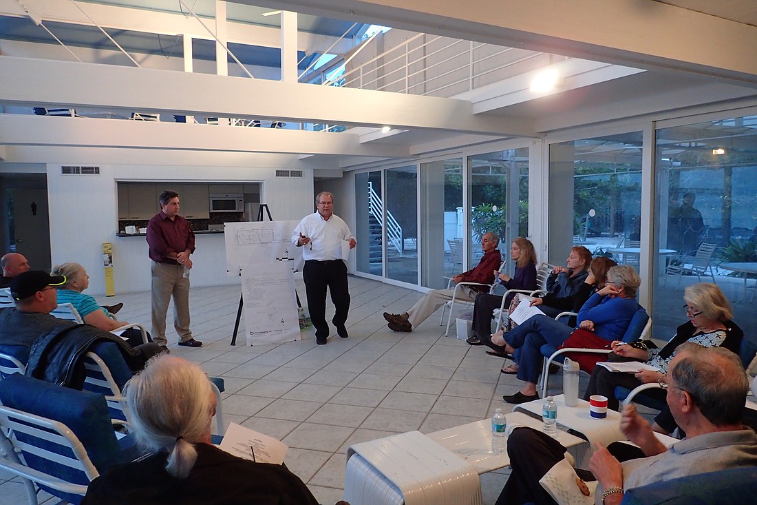 Ron Sivits and Brian Lichterman present preliminary plans to neighbors at a workshop.