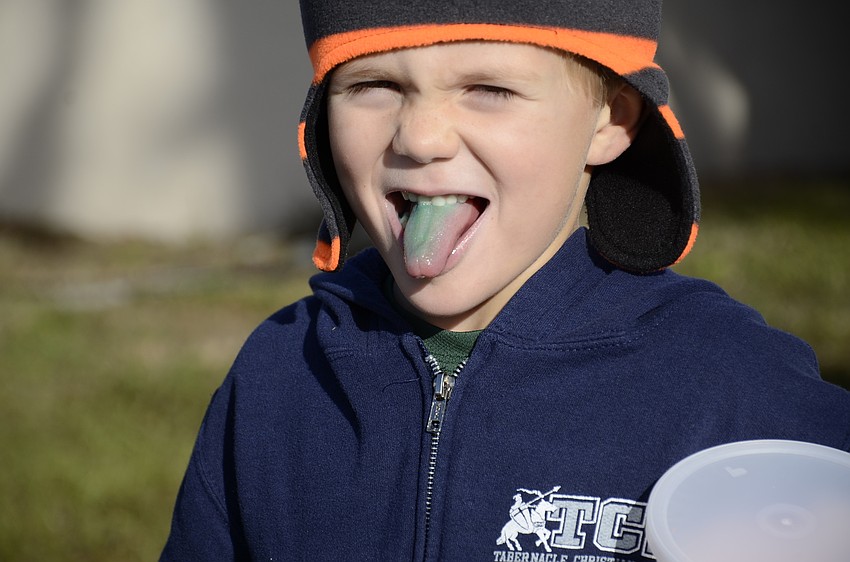 Simeon McBride had a Ring Pop that turned his tongue blue, much to his and his friends' delight.