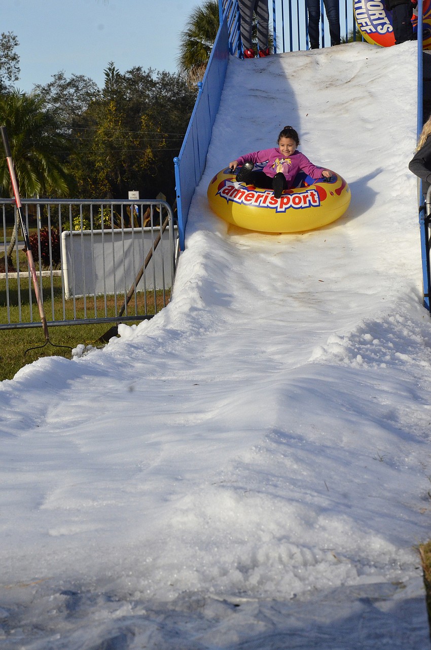 Vicky Cronen braves the inner tube slope solo.