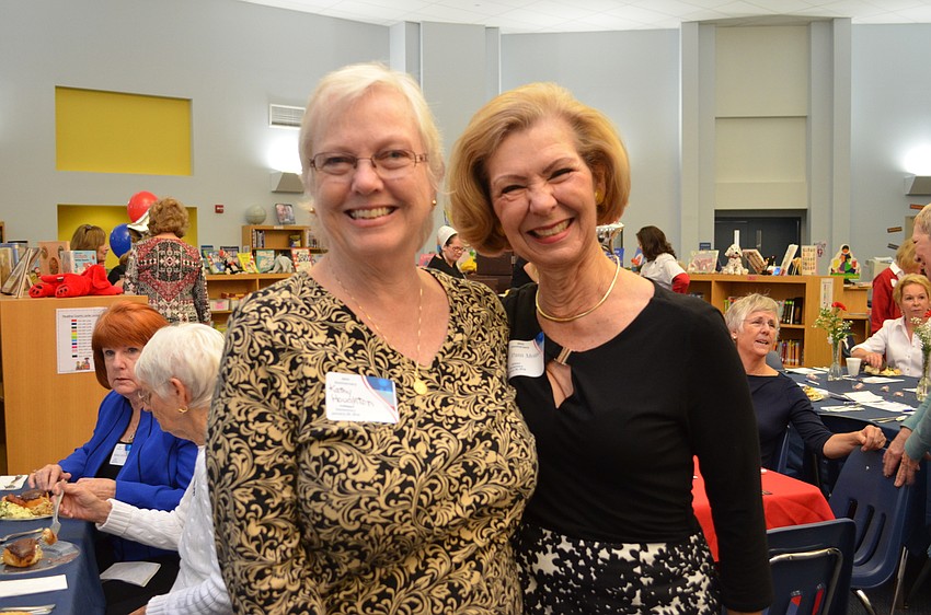 Former administrative staff and teacher Kathy Houghton and Pam Monson