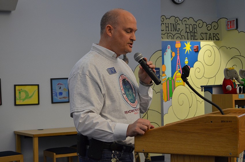 Ashton Elementary School Principal Christopher Renouf addresses guests.