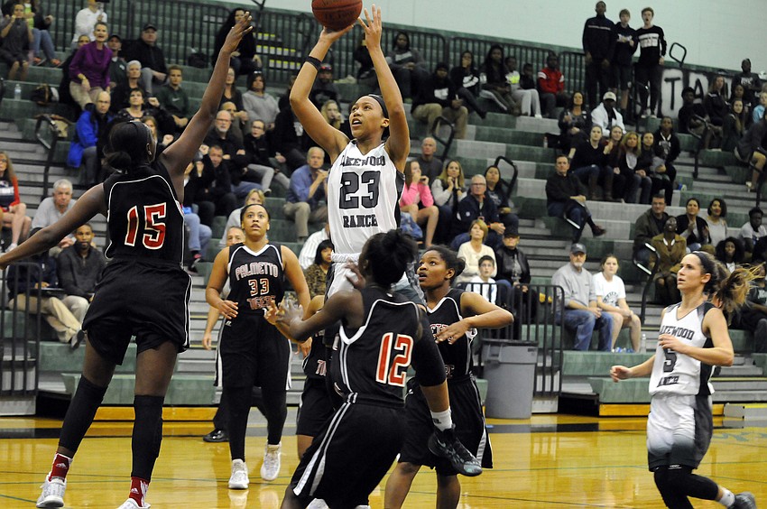Lakewood Ranch junior forward LaDazhia Williams goes up for a shot late in the fourth quarter.