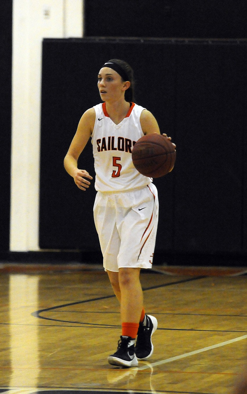 Point guard Josie LeBlanc brings the ball up the court for Sarasota in the first half.