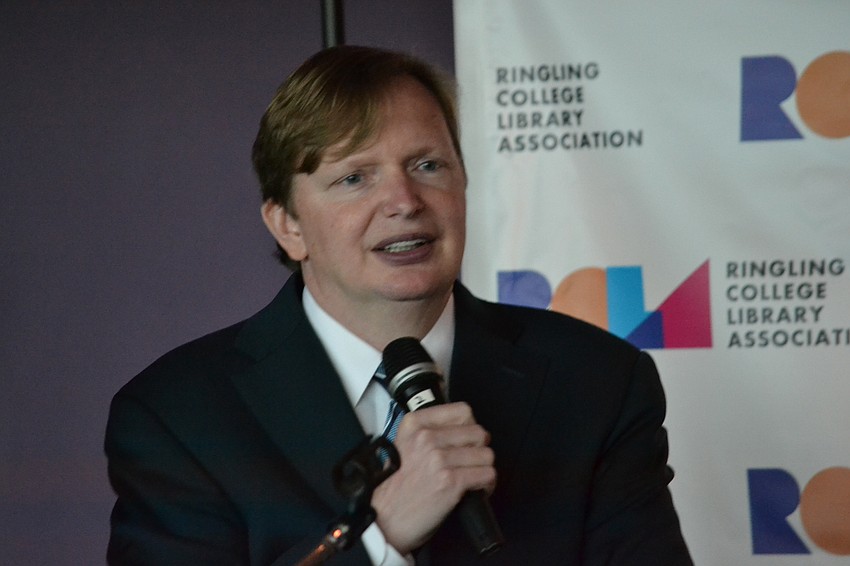 Jim Messina answers a question during the luncheon Q&A session.