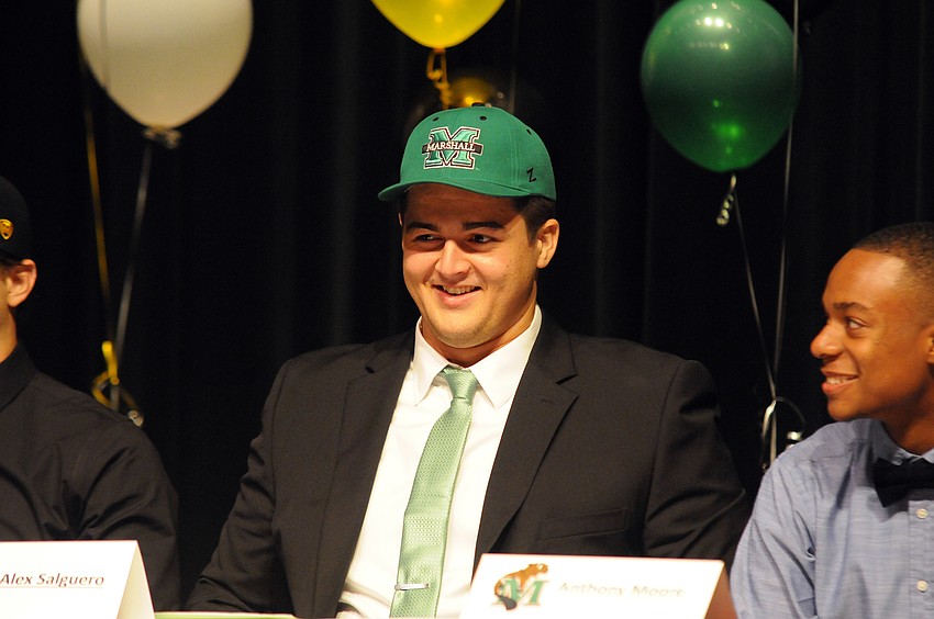 Braden River offensive lineman Alex Salguero signed with Marshall University.