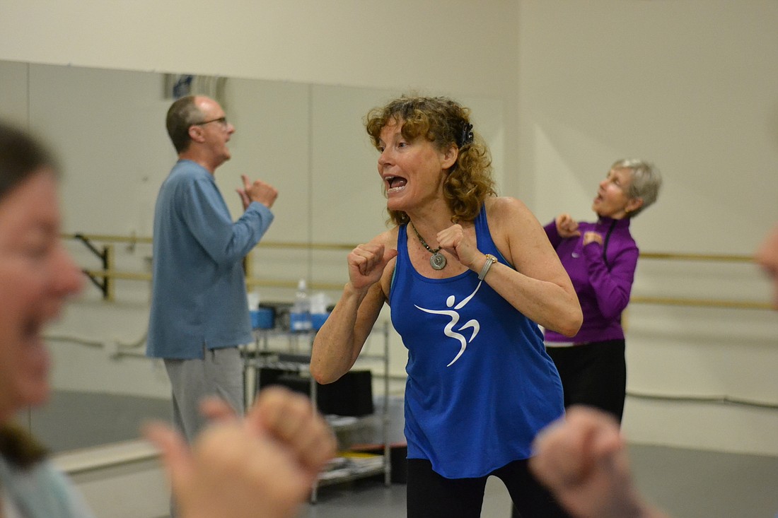 Megha-Nancy Buttenheim leads the Let Your Yoga Dance class through an empowering song and dance combination.