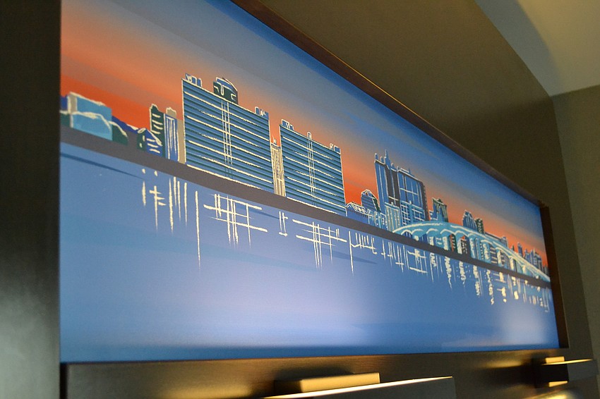 Artwork depicting the Sarasota skyline is featured in the hotel rooms.