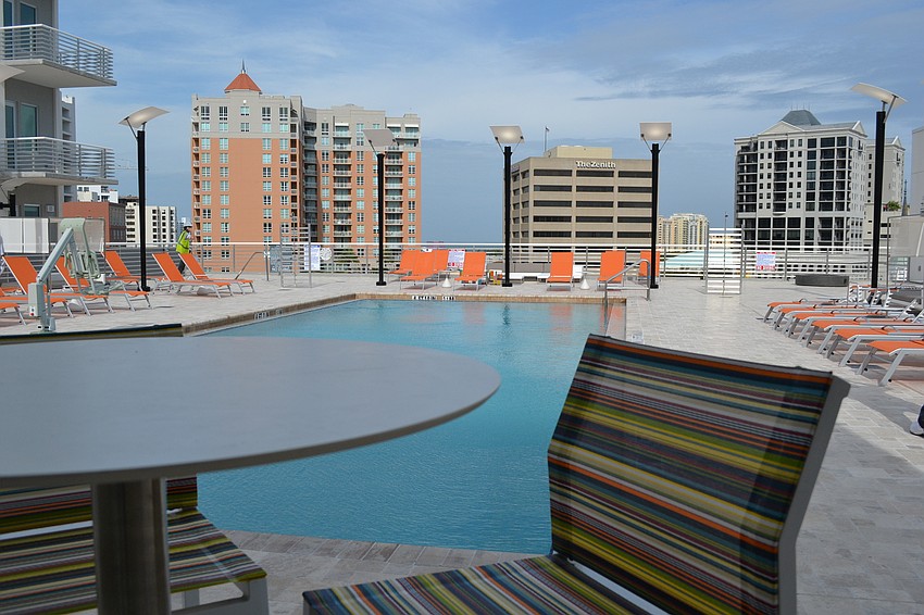 Guests will enjoy a  view of the Sarasota skyline from the eighth floor patio and pool.