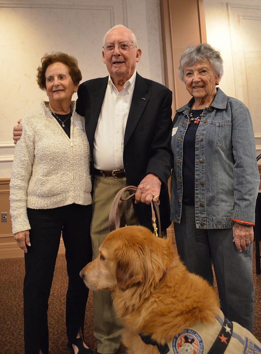 Doris Tamark, retired 2nd Lt. U.S. Air Force Irwin Stovroff and Louise Rich with Cash.