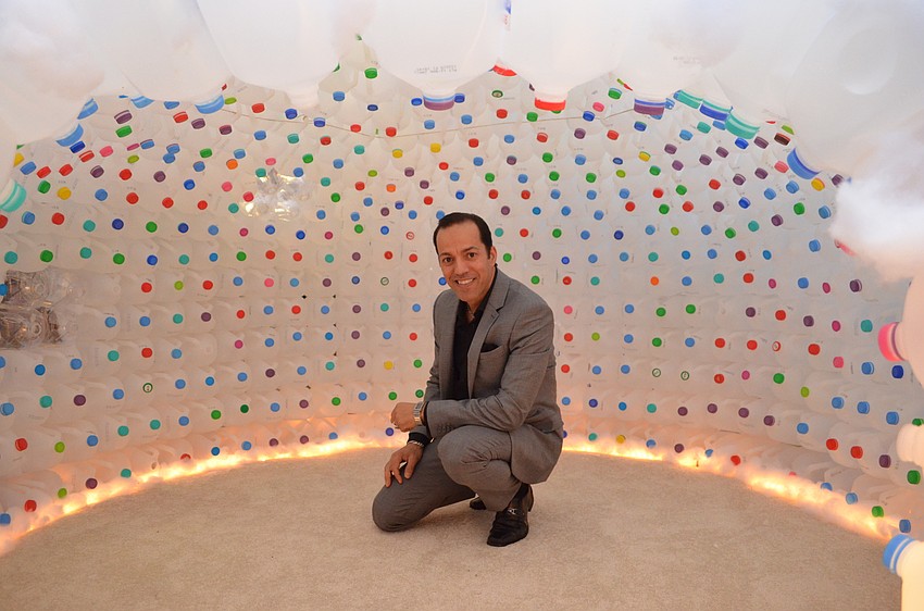 Carlos Santos built an igloo for the event using 731 plastic milk jugs.