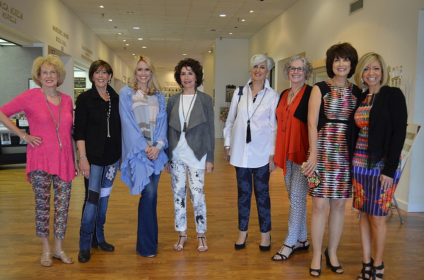 Models Dana Corn, Betty Rosenthal, Montana Taplinger, Leone Levy, Adele Tannenbaum, Susan Weintraub and Donna Newman before the start of the fashion show