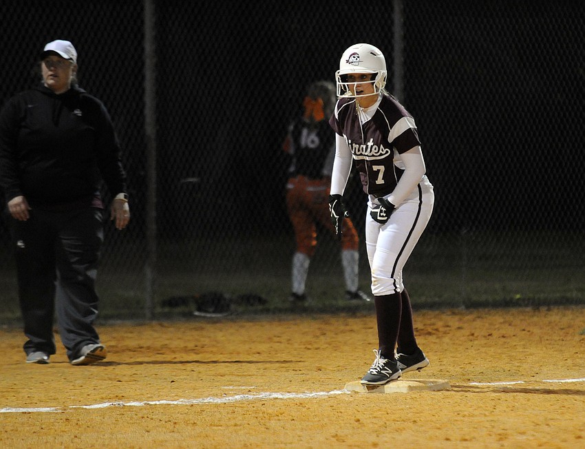 Braden River first baseman Bethaney Keen came around to score in the first inning.