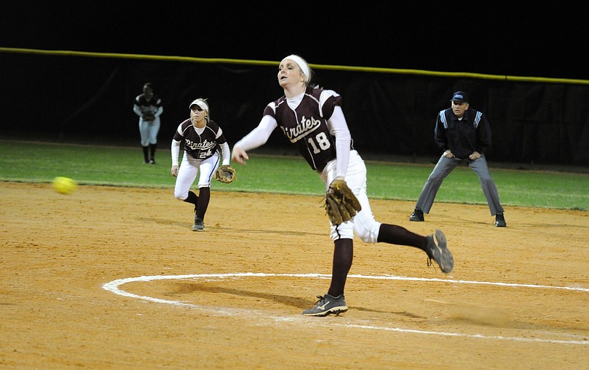 Braden River junior Lexie Phelps earned the win on the mound for the Pirates.