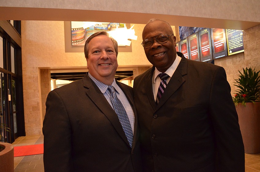 Vice President of CinéBistro, Food & Beverage Fred Meyers and Sarasota City Mayor Willie Shaw